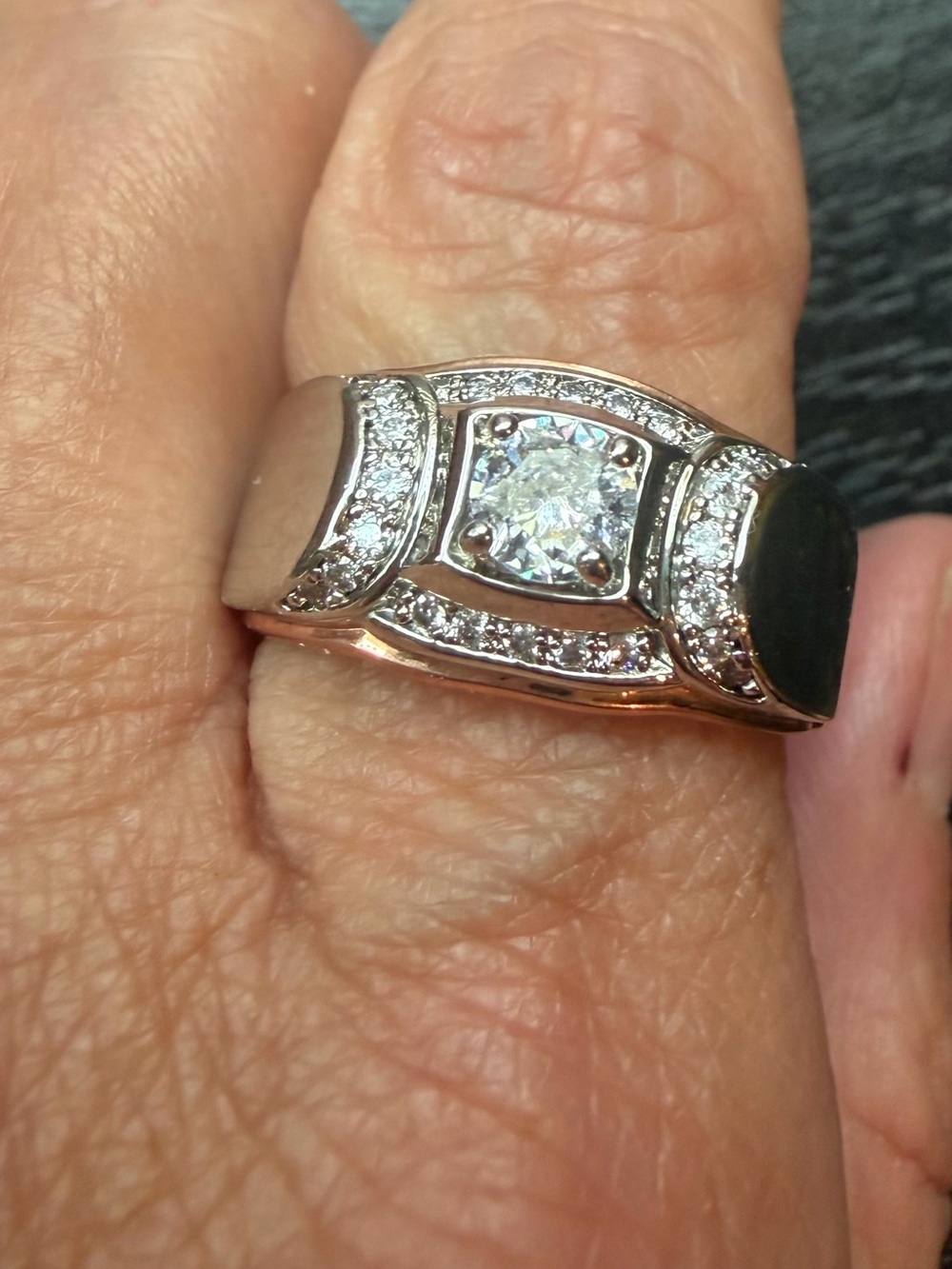 Elegant White & Yellow CZ Gold Tone Ring with Pavé Accents Men”s Size 12